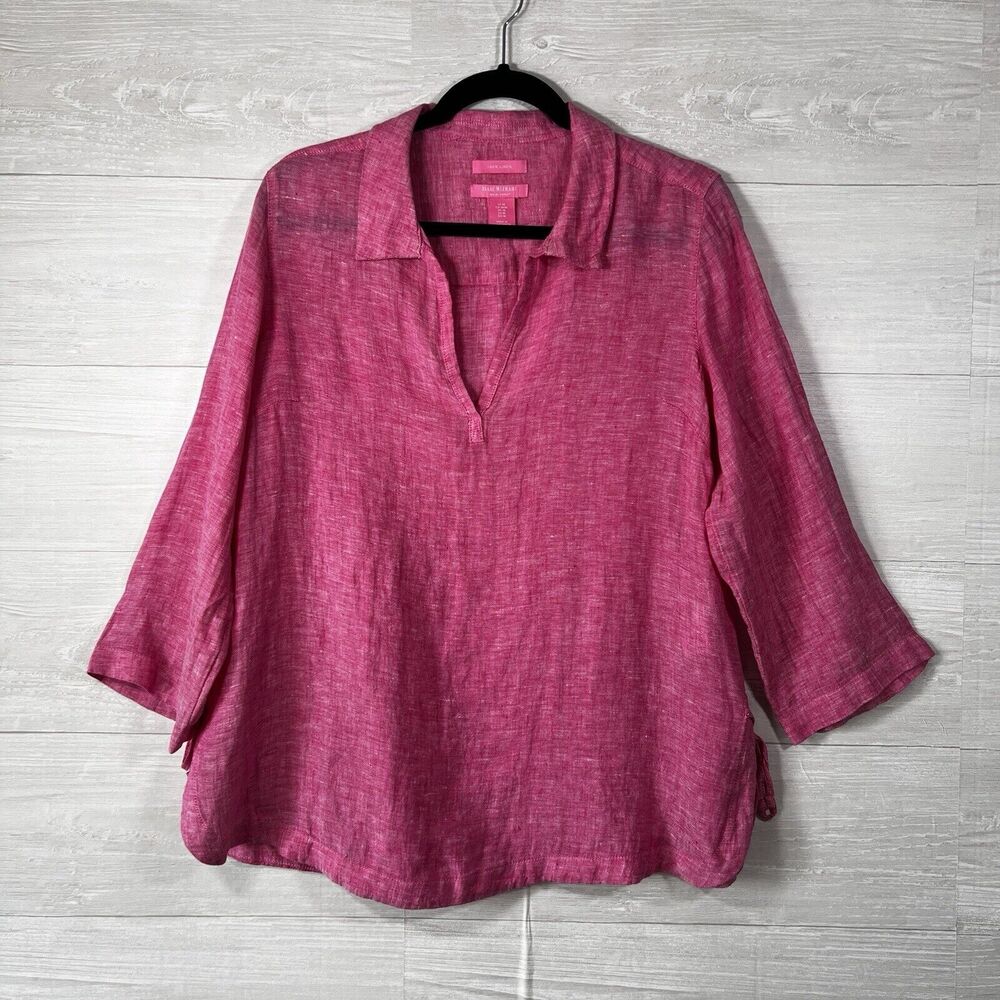 Isaac Mizrahi 100% Linen Tunic Laganlook Beach Summer Lightweight Pink Size M